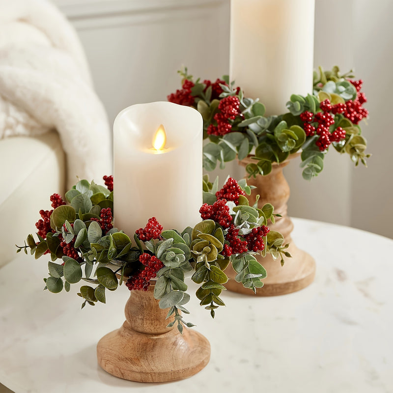 Bulk Christmas Red Berry Candle Wreath Holiday Decor for Fireplace, Dining Table, Christmas Party Wholesale