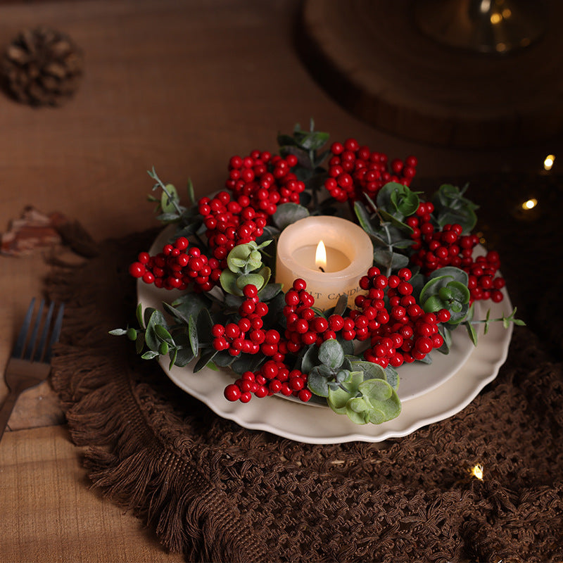 Bulk Christmas Red Berry Candle Wreath Holiday Decor for Fireplace, Dining Table, Christmas Party Wholesale