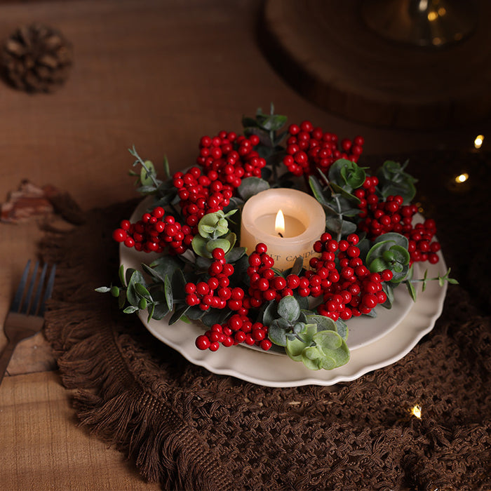Bulk Christmas Red Berry Candle Wreath Holiday Decor for Fireplace, Dining Table, Christmas Party Wholesale