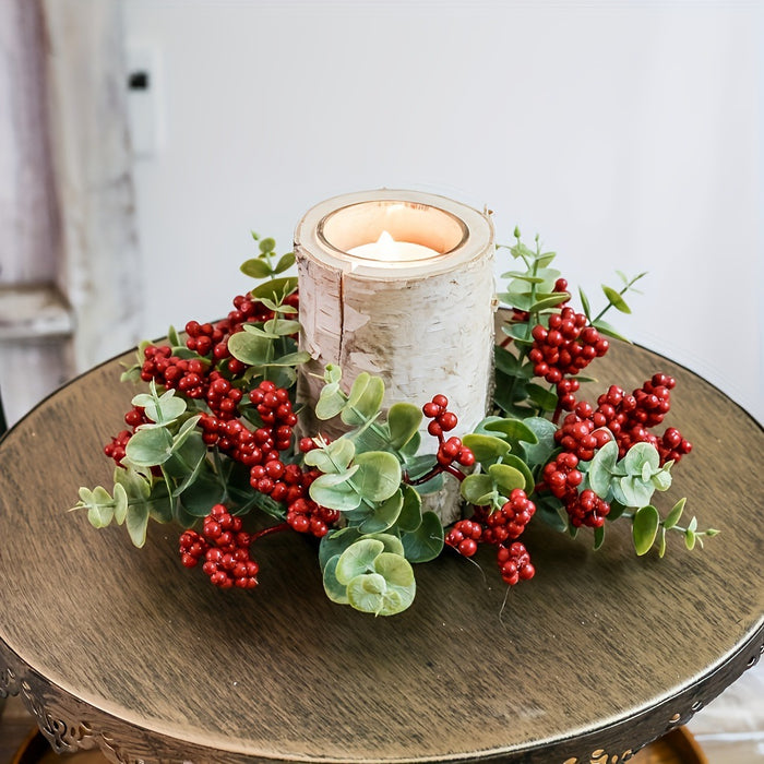 Bulk Christmas Red Berry Candle Wreath Holiday Decor for Fireplace, Dining Table, Christmas Party Wholesale