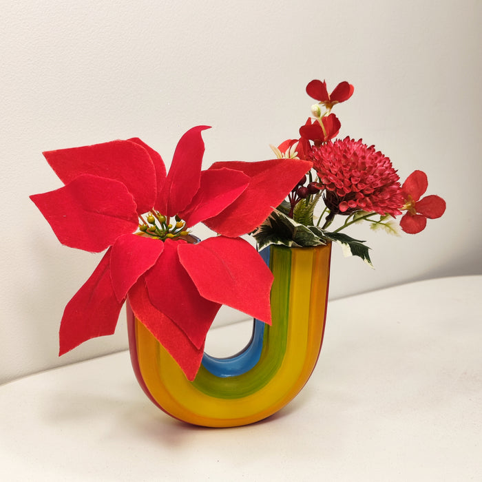 Bulk Exclusive Christmas Poinsettias Floral Vase Arrangements Floral with Rainbow Vase Wholesale