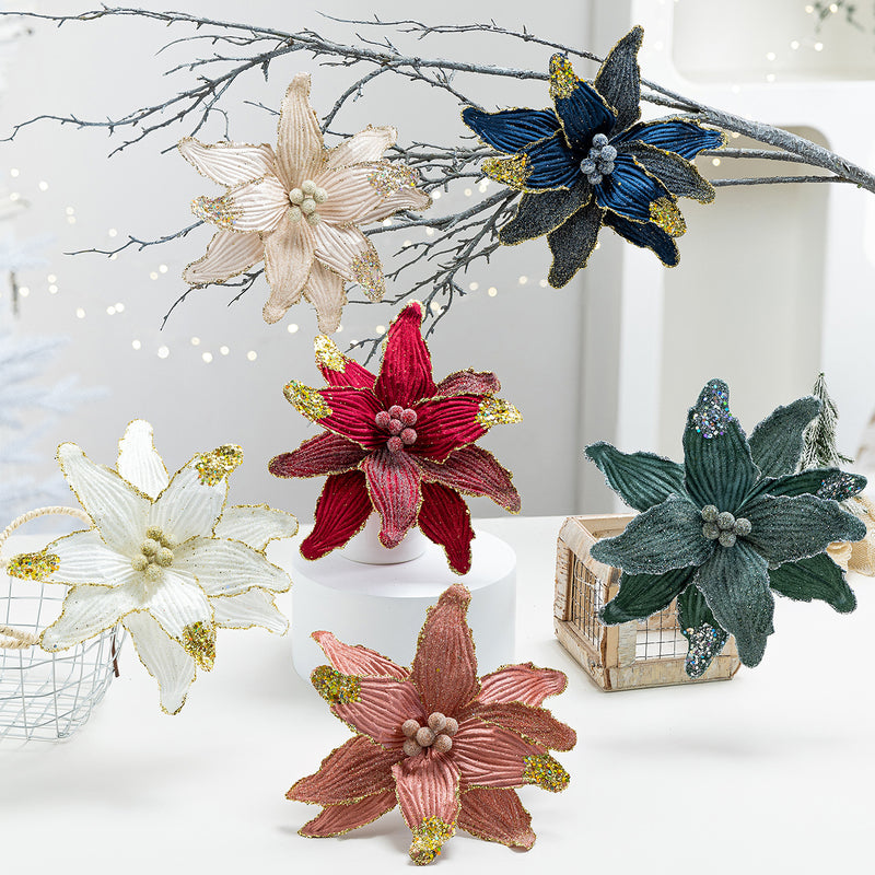 Bulk 10" Christmas Sequin Velvet Christmas Flower for Crafts Christmas Decor Wholesale