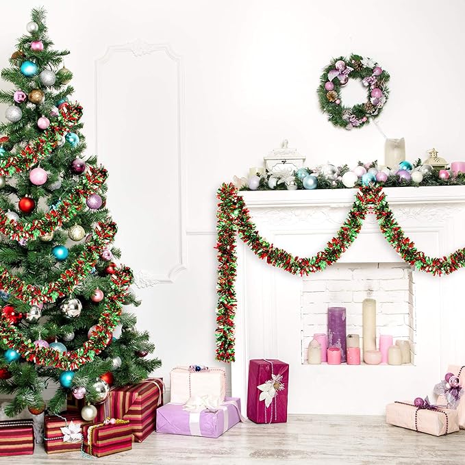 Bulk 10pcs Total 65Ft Christmas Tinsel Garland Metallic Hanging Decorations Wholesale