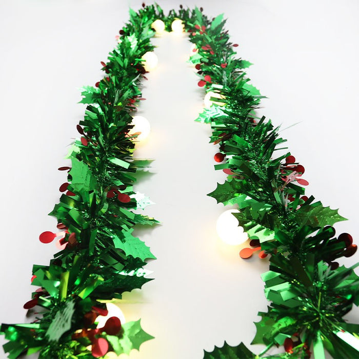 Bulk 10Pcs Total 65Ft Christmas Tinsel Garland Metallic Leaves Berries Hanging Decorations for Christmas Wholesale