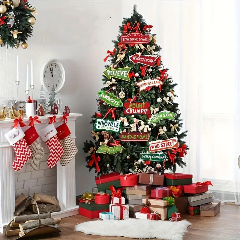 Bulk 12pcs Christmas Wooden Decor Christmas Sign Ornaments Wholesale