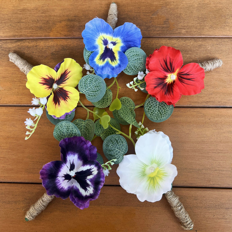 Bulk Pansy Flower Wrist Corsage Wristlet Band Bracelet and Men Boutonniere for Wedding Party Wholesale
