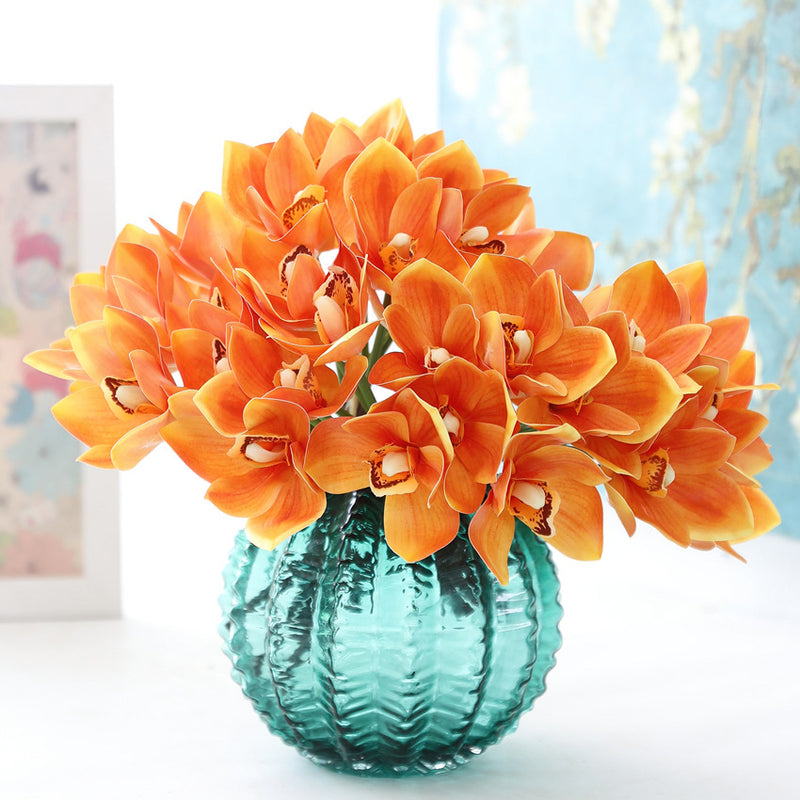 Bouquet de cymbidiums en vrac de 10 pouces, arrangement de fleurs jaunes au toucher réaliste, vente en gros