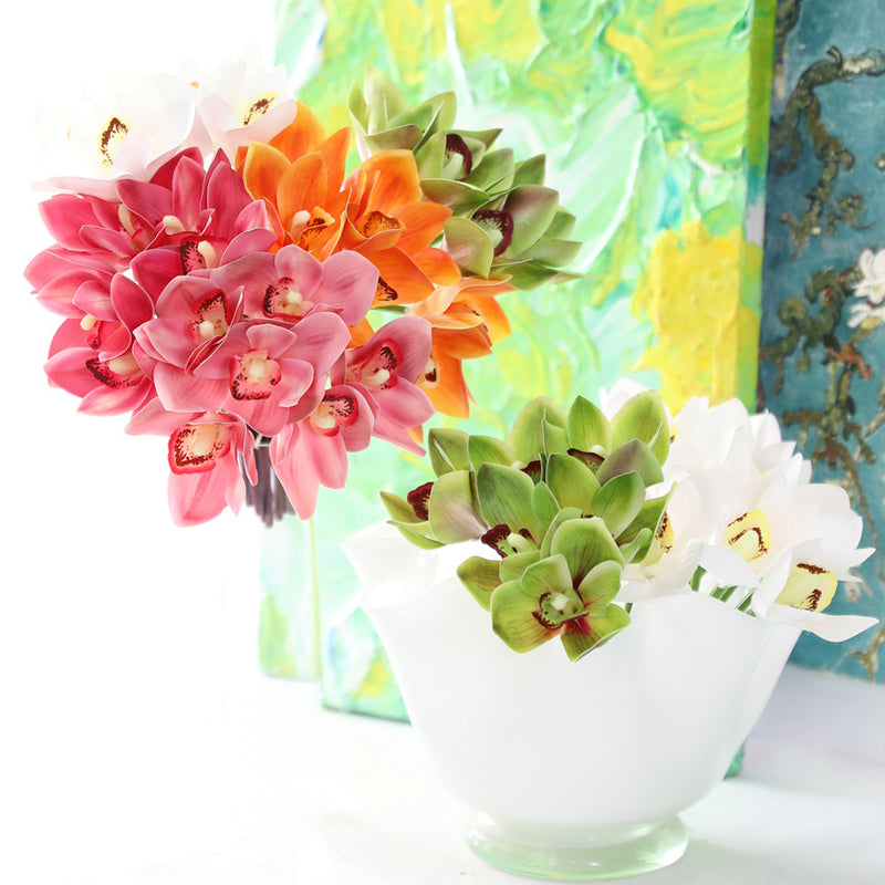 Bouquet de cymbidiums en vrac de 10 pouces, arrangement de fleurs jaunes au toucher réaliste, vente en gros