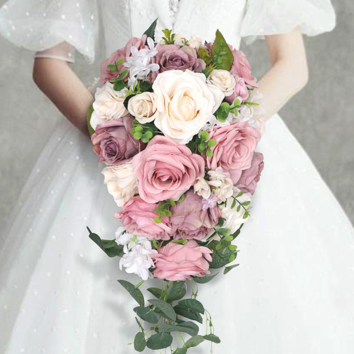 Ramo de novia de rosas polvorientas en cascada a granel Ramos de boda al por mayor 