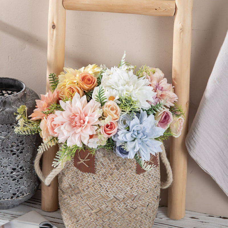 Bulk Autumn Dahlia Bush Small Bouquet Silk Floral Table Arrangement Wholesale