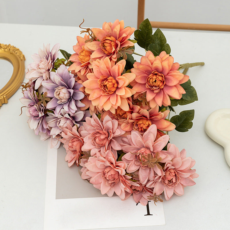 Bulk 16" Artificial Dahlia Bush Flowers Dahlia Arrangement Wholesale