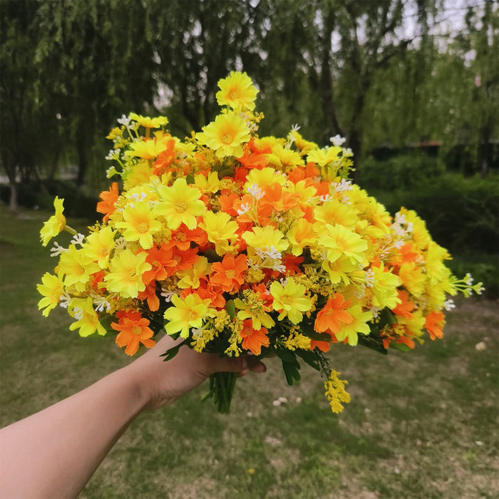 Bulk 12" 8Pcs Artificial Fall Flowers for Outdoors Orange Yellow Daisy Plants Shrubs for Garden Wholesale
