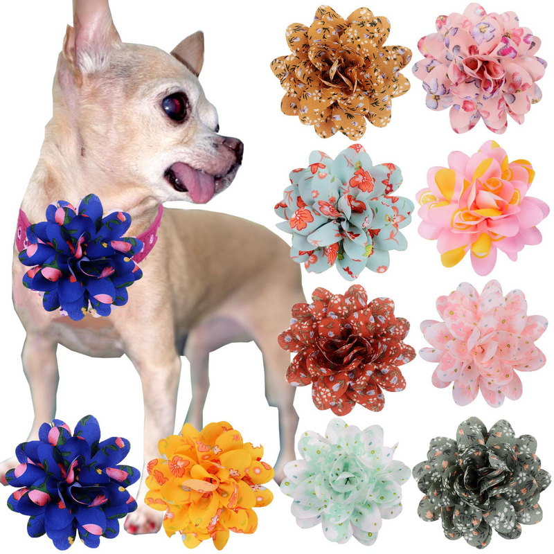Bulk 10Pcs Silk Flowers Pet Flower Bow Ties Collar Flowers for Wedding Photo Prop Wholesale