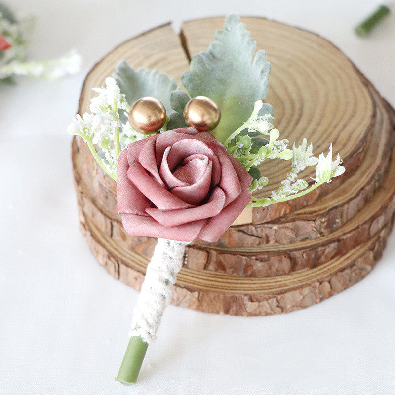 Boutonniere de rosas a granel de 5 "para boda de hombres con alfileres al por mayor