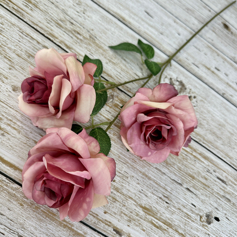 Tiges de gerbe de roses poussiéreuses de la princesse Diana en vrac, fleurs artificielles en soie, vente en gros, 25"