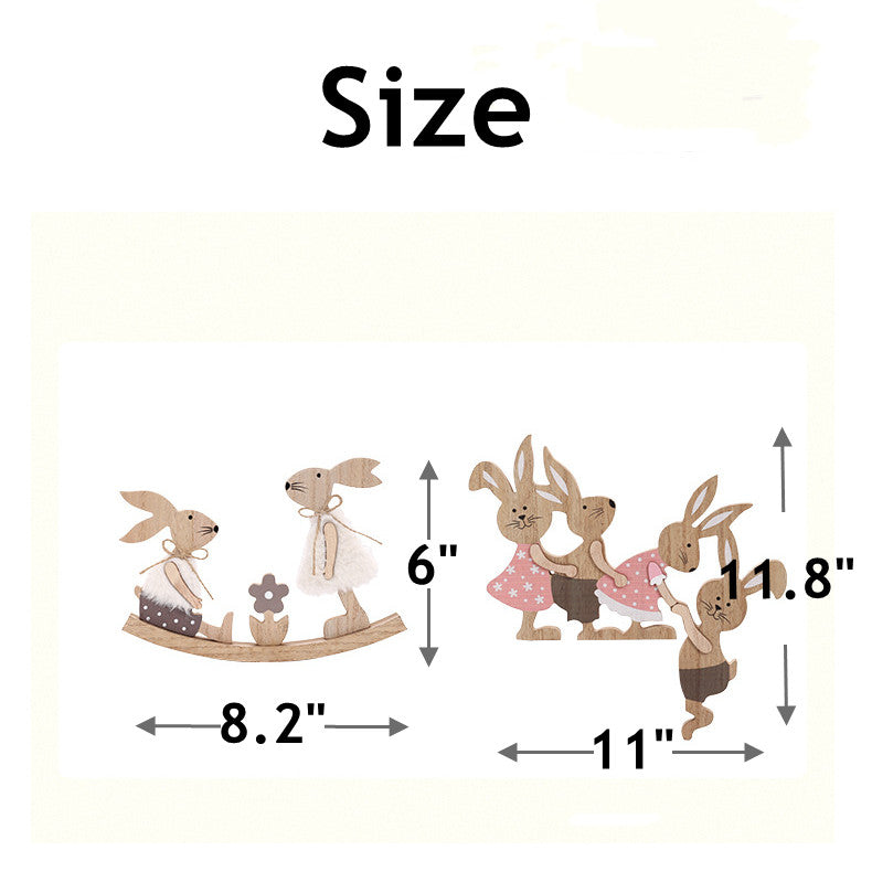 Centre de table en bois naturel avec lapin de Pâques en vrac