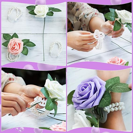 Clearance Bulk Elastic Pearl Wrist Bracelets Bands Corsage Accessories for DIY Wedding Wrist Flowers Wholesale