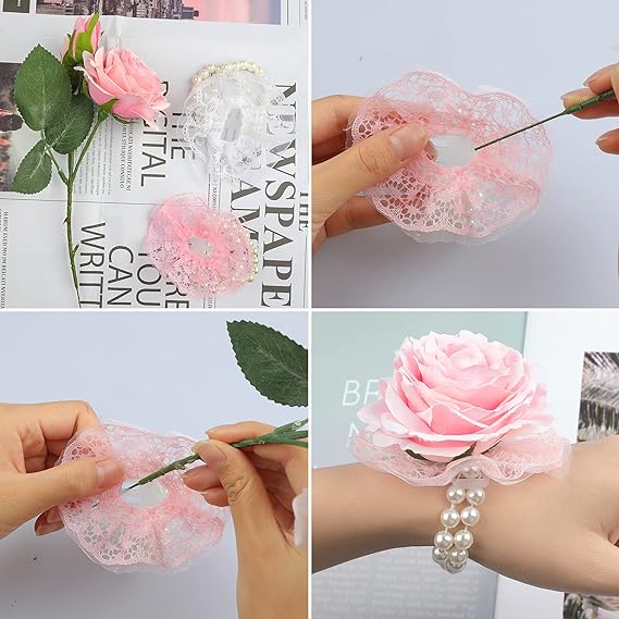 Clearance Bulk Elastic Pearl Wrist Bracelets Bands Corsage Accessories for DIY Wedding Wrist Flowers Wholesale