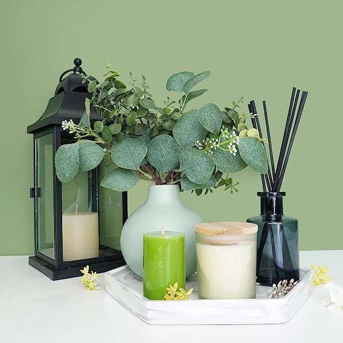 Bulk 20pcs Artificial Eucalyptus Greenery Stems with White Seeds for Floral Arrangement Wreath Rustic Farmhouse Greenery Decoration Wholesale