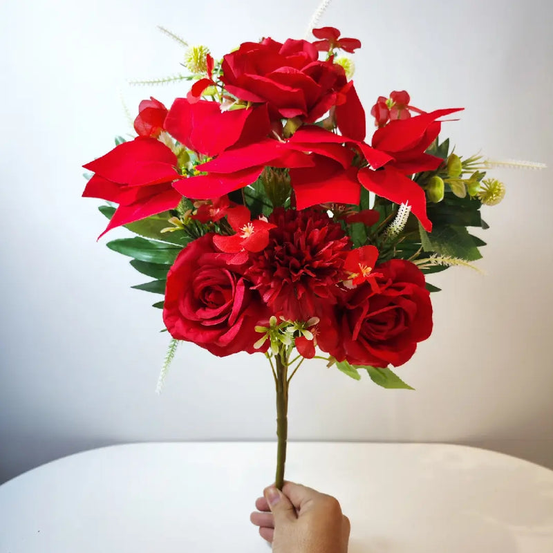 Bulk Exclusive 19 inches Tall Christmas Poinsettia Bush Bouquet Velvet Silk Flowers Wholesale