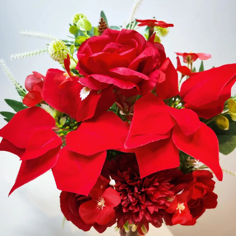 Bulk Exclusive 19 inches Tall Christmas Poinsettia Bush Bouquet Velvet Silk Flowers Wholesale