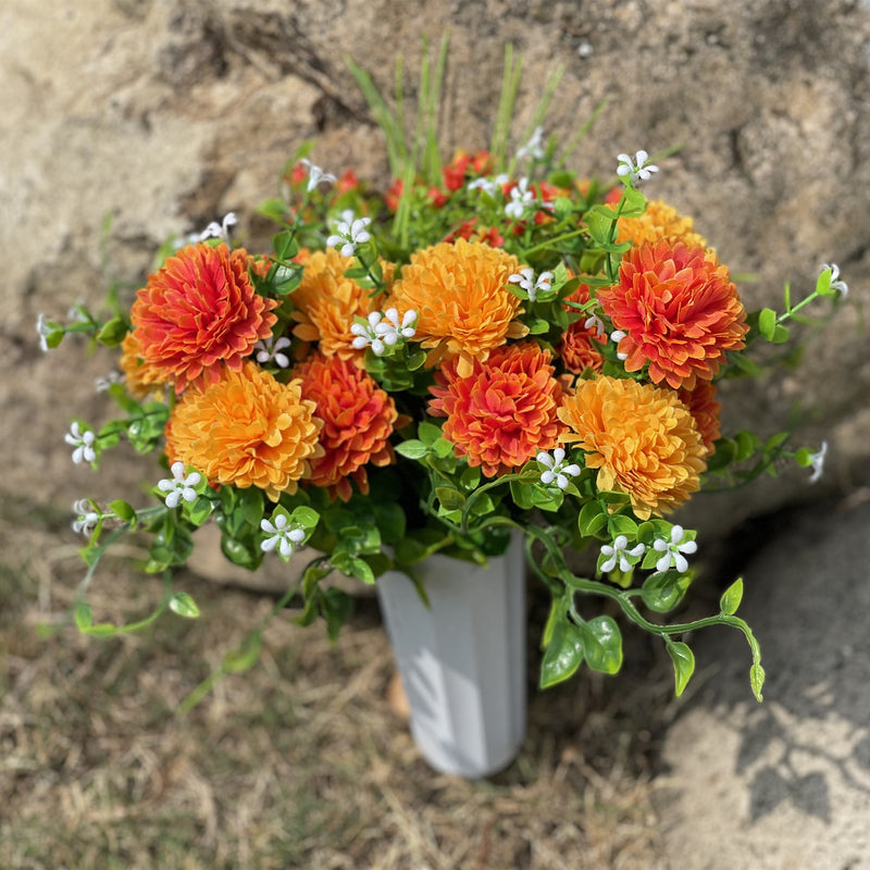 Bulk Exclusive Fall Orange Cemetery Flowers Mum in Vase Artificial Flowers for Graves and Memorials Arrangements Wholesale