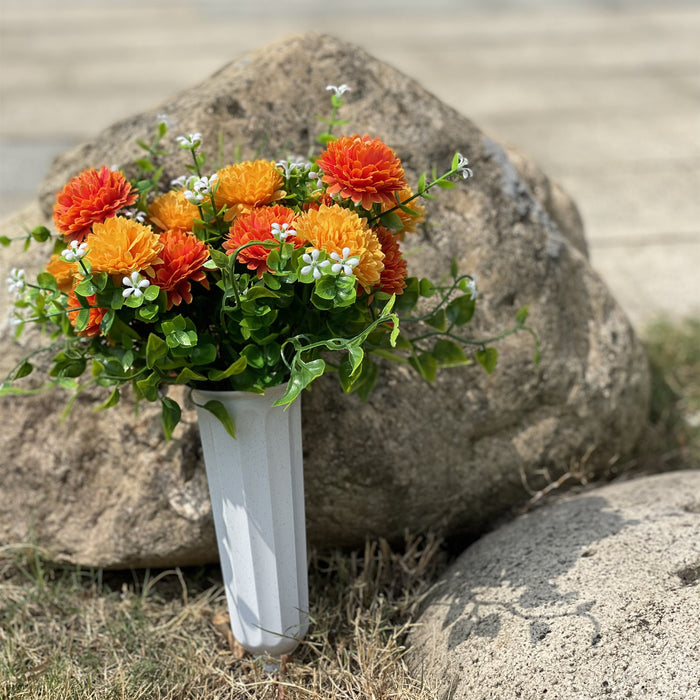 Bulk Exclusive Fall Orange Cemetery Flowers Mum in Vase Artificial Flowers for Graves and Memorials Arrangements Wholesale