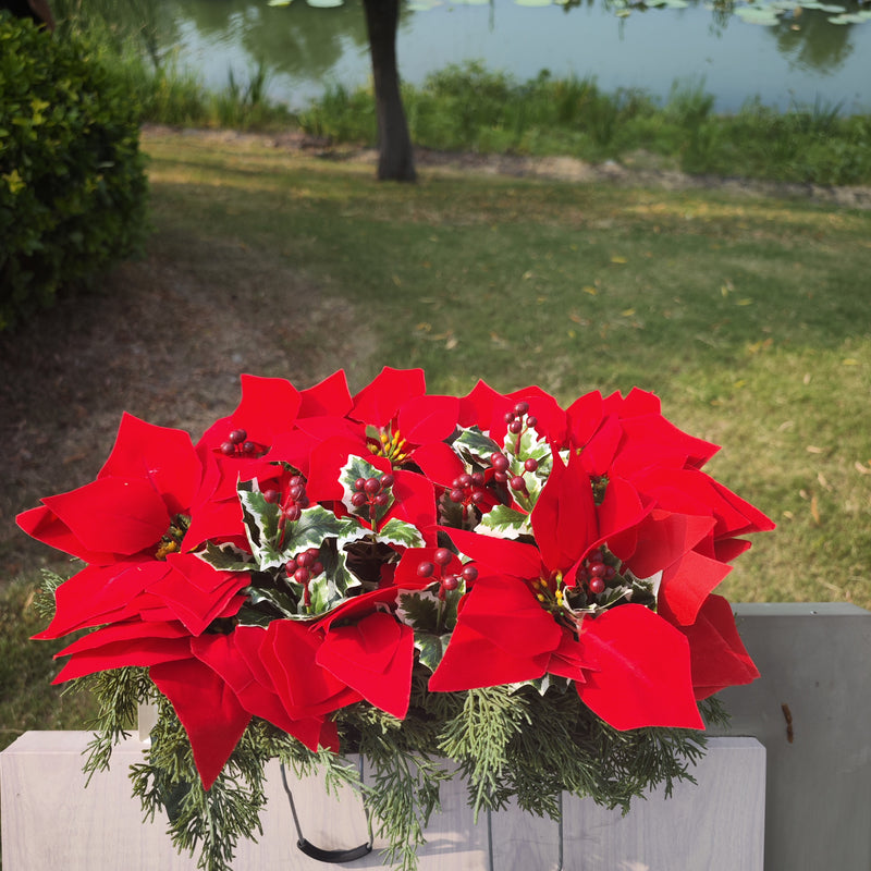 Bulk Exclusive Artificial Christmas Cemetery Saddles Red Poinsettia Outdoor Memorial Headstone Flower Realistic Bouquet Arrangement Wholesale