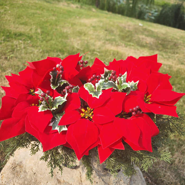 Bulk Exclusive Artificial Christmas Cemetery Saddles Red Poinsettia Outdoor Memorial Headstone Flower Realistic Bouquet Arrangement Wholesale