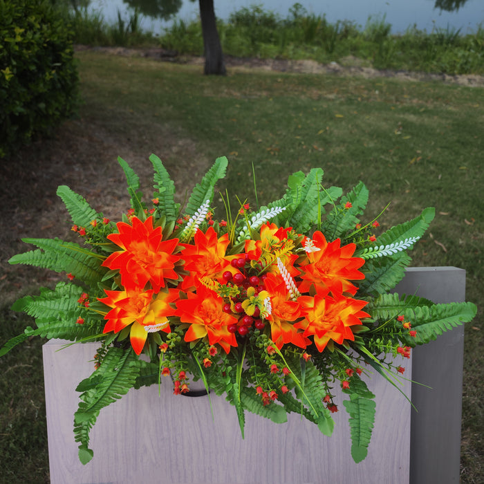 Exclusive Fall Orange Dahlia Cemetery Flower Headstone Flower Saddle Wholesale