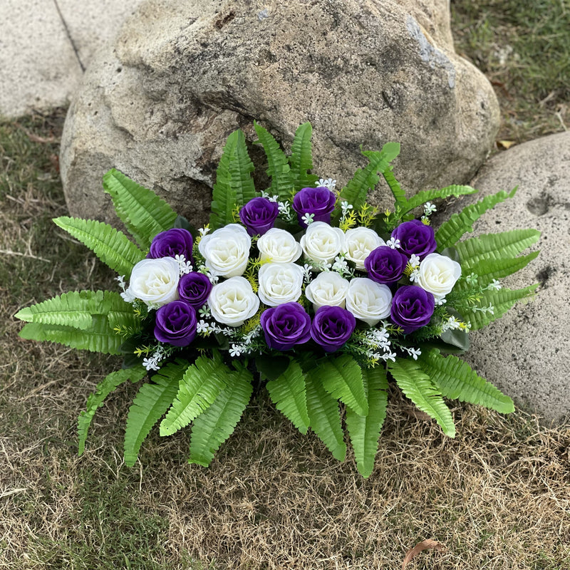 Bulk Exclusive White and Purple Rose Cemetery Flower Headstone Flower Saddle Wholesale