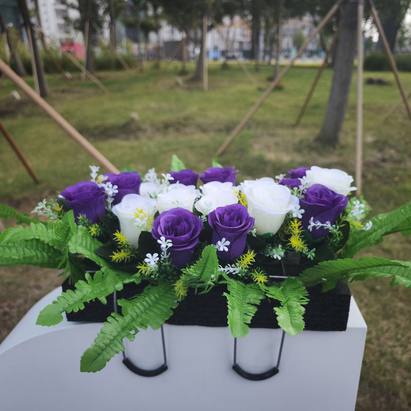 Bulk Exclusive White and Purple Rose Cemetery Flower Headstone Flower Saddle Wholesale