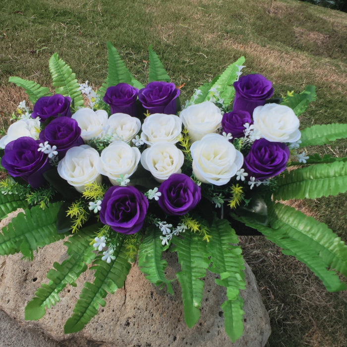 Bulk Exclusive White and Purple Rose Cemetery Flower Headstone Flower Saddle Wholesale