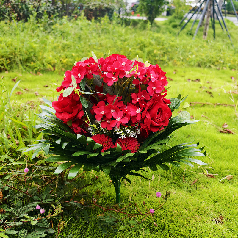 Bulk 21" Extra Large Red Flower Bush – 48 Stems for Outdoor Cemetery Decor Wholesale