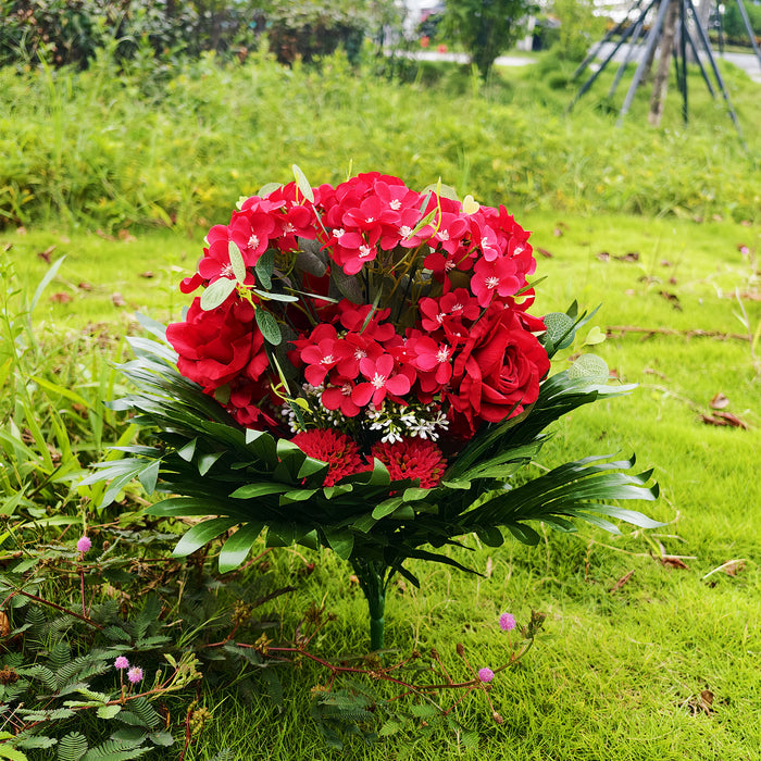 Bulk 21" Extra Large Red Flower Bush – 48 Stems for Outdoor Cemetery Decor Wholesale