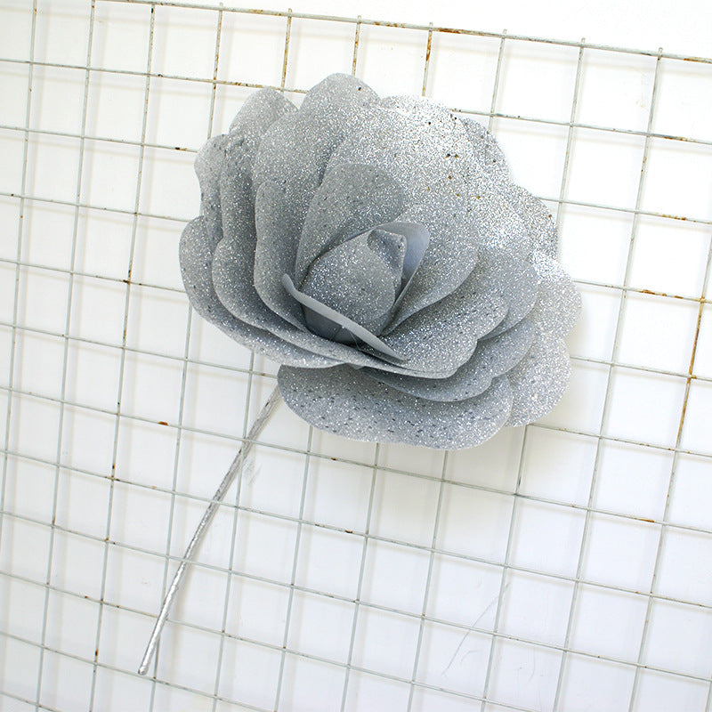 Accesorio para centro comercial de fotos con cabeza de flor de purpurina rosa de tamaño extra