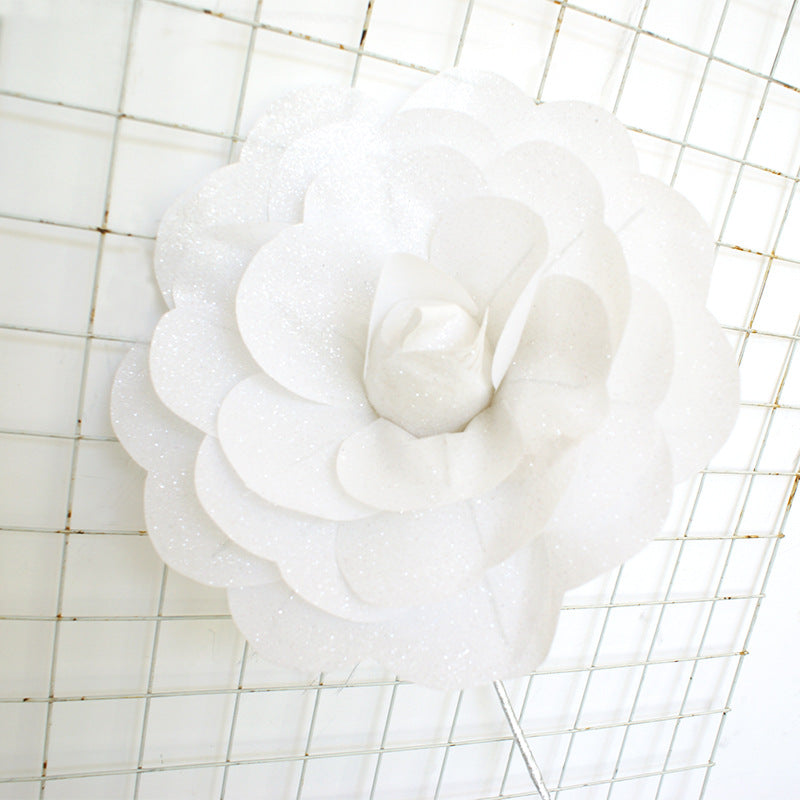 Accesorio para centro comercial de fotos con cabeza de flor de purpurina rosa de tamaño extra