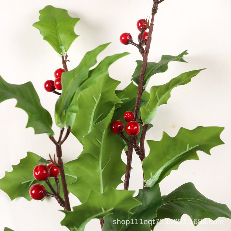 Bulk Fake Holly Leaves and Red Berries Winter Branch Wholesale