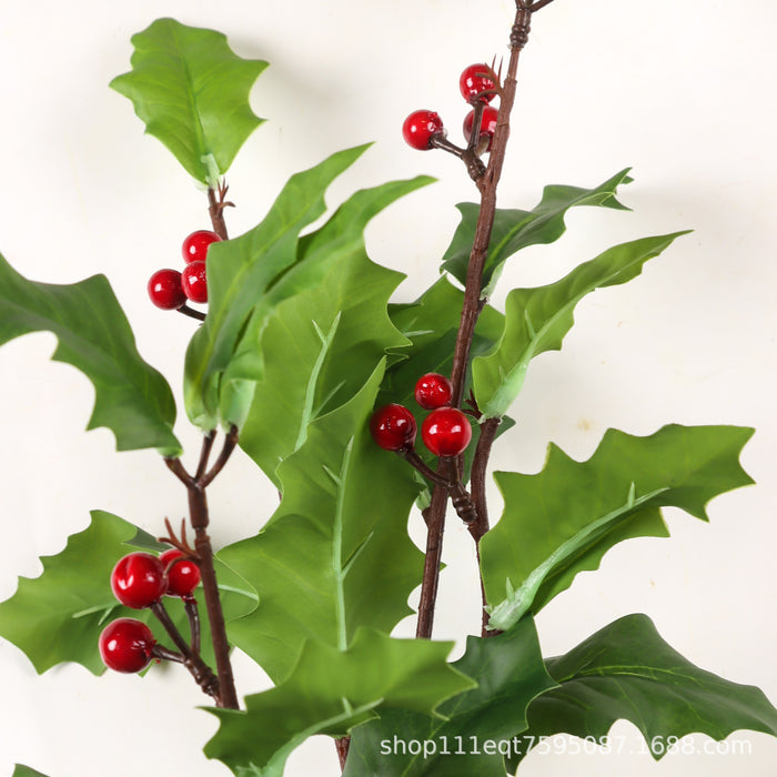 Bulk Fake Holly Leaves and Red Berries Winter Branch Wholesale