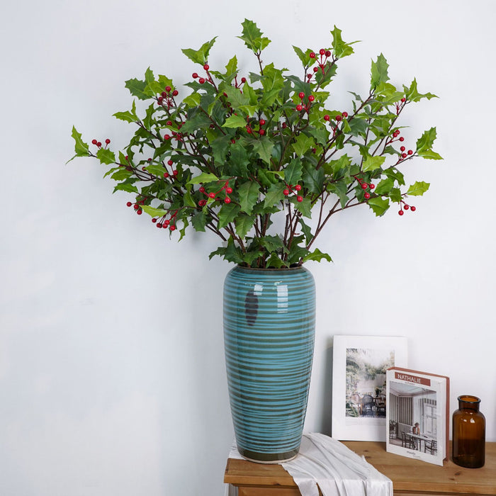Bulk Fake Holly Leaves and Red Berries Winter Branch Wholesale