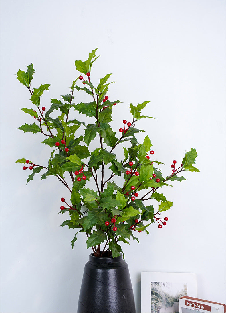 Bulk Fake Holly Leaves and Red Berries Winter Branch Wholesale
