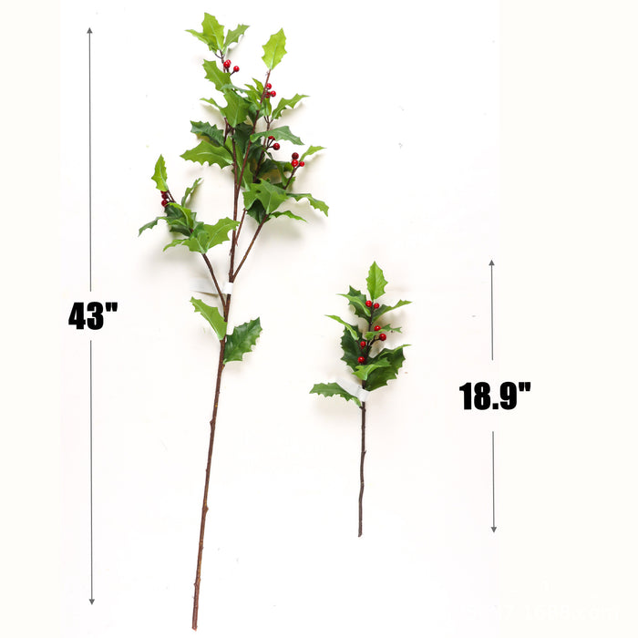 Bulk Fake Holly Leaves and Red Berries Winter Branch Wholesale