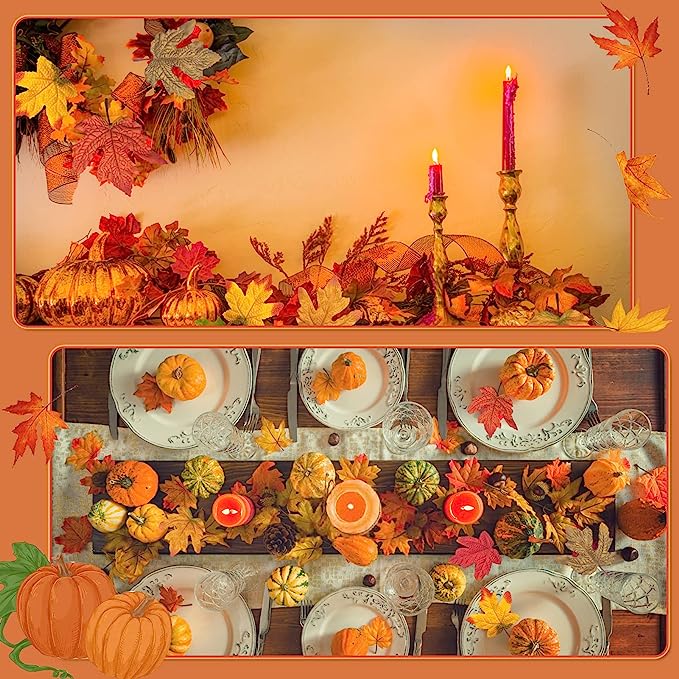 A granel, 50 Uds., hojas de arce artificiales de otoño para Acción de Gracias, Halloween, boda, fiesta, temporada de cosecha, decoración de mesa, venta al por mayor