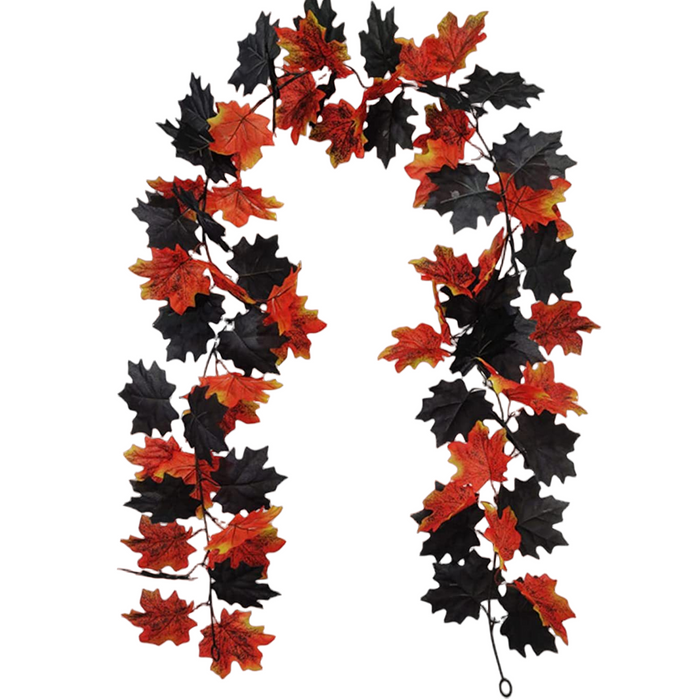 A granel Artificial Black Maple Leaf Vine Black Halloween Garland Decoraciones al por mayor