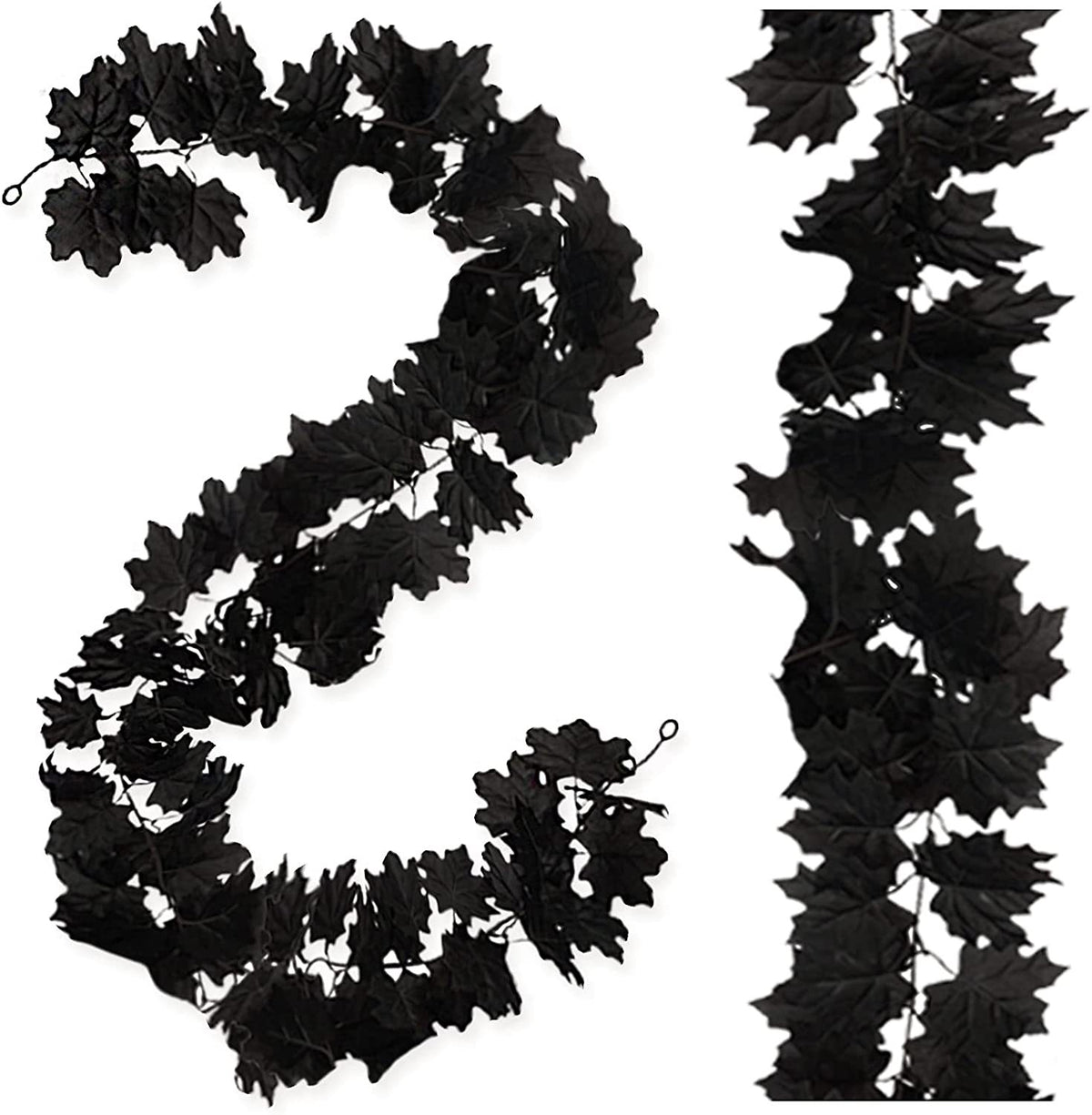 Black Decorations Halloween Garland Fall Decor Black Garland Artificial  Black Maple Leaf Vine Pack Memorial for Cemetery (Black, One Size)