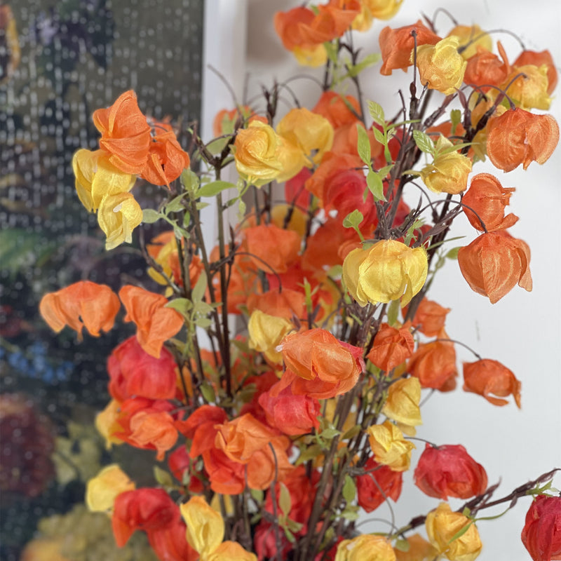 Bulk Exclusive 2Pcs Fall Artificial Flower Lantern Fruit Bush Floral Arrangement for Home Wedding Thanksgiving Decoration Wholesale