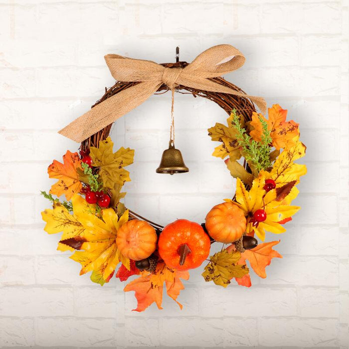 Bulk 16" Fall Floral Wreath With Maple and Pumpkin Bells Wholesale