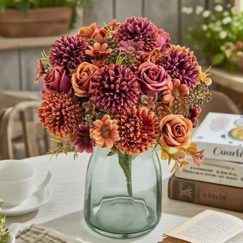 Bulk 12" Fall Flowers Artificial Mums Silk Chrysanthemum Rose Daisy Bouquet Fake Mums Faux Floral Arrangements Wholesale