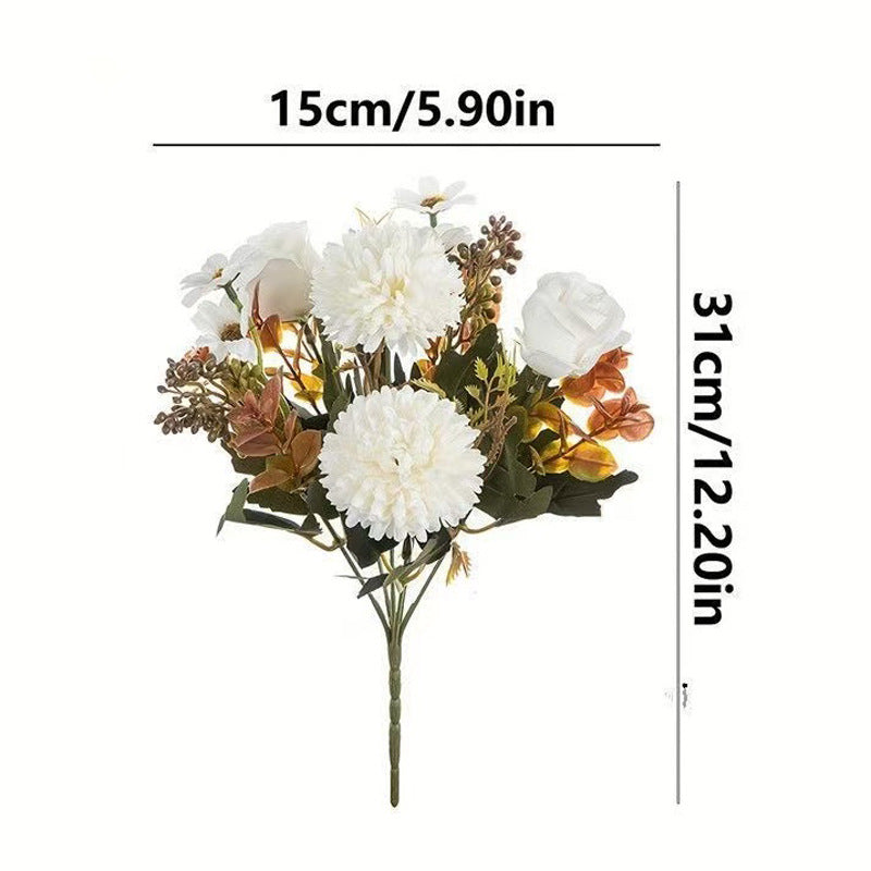 Bulk 12" Fall Flowers Artificial Mums Silk Chrysanthemum Rose Daisy Bouquet Fake Mums Faux Floral Arrangements Wholesale