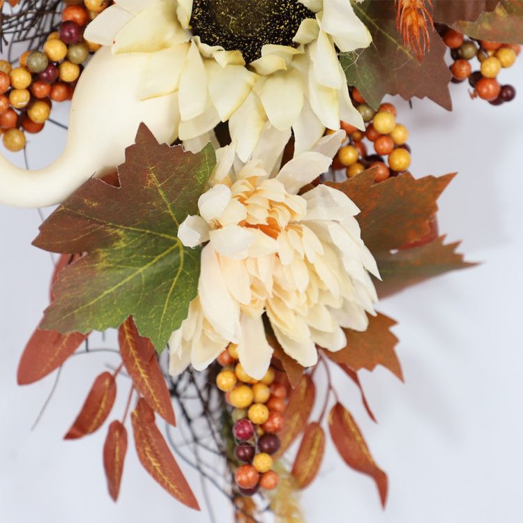 Bulk Fall Harvest Teardrop Swag Artificial Fall Swag Thanksgiving Day Teardrop Wreath Hanging Sunflower Berry Swag for Front Door Wall Autumn Outdoor Decor Wholesale